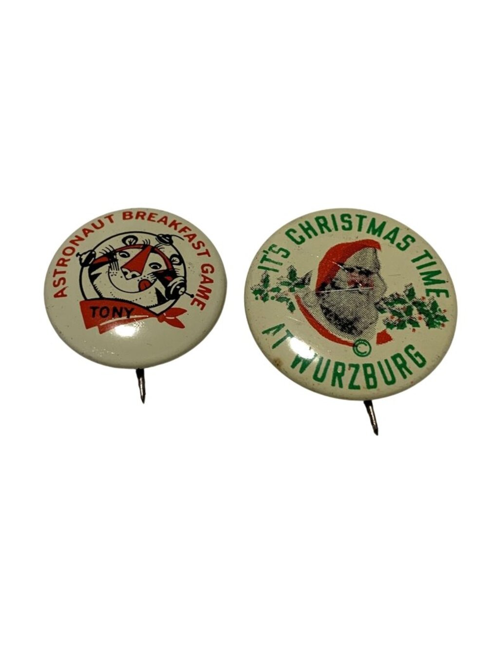Vintage Tony The Tiger Santa Claus Christmas Wurzburg Pinback Buttons Made USA